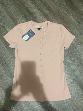 Universal Thread Blush Pink Short-Sleeve Ribbed Button-Front Top